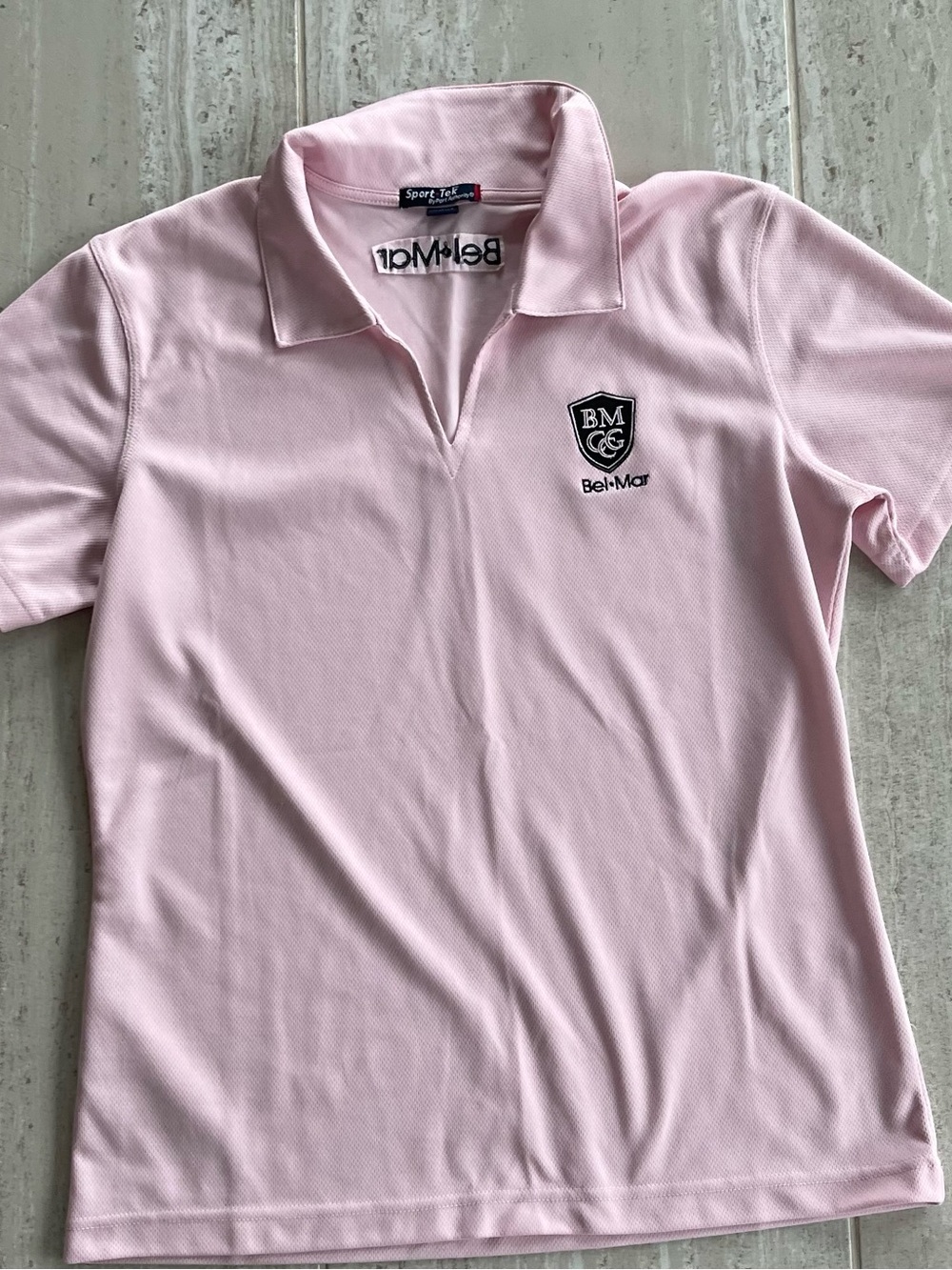 Sport-Tek By Port Authority Women's Pink Polo Shirt Size L Bel-Mar Crest Logo